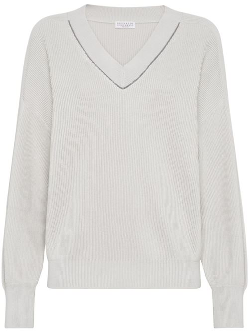 Maglia a coste in cotone bianco Brunello Cucinelli | M19195902C9588